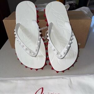 Christian Louboutin White and Red Studded Sandals